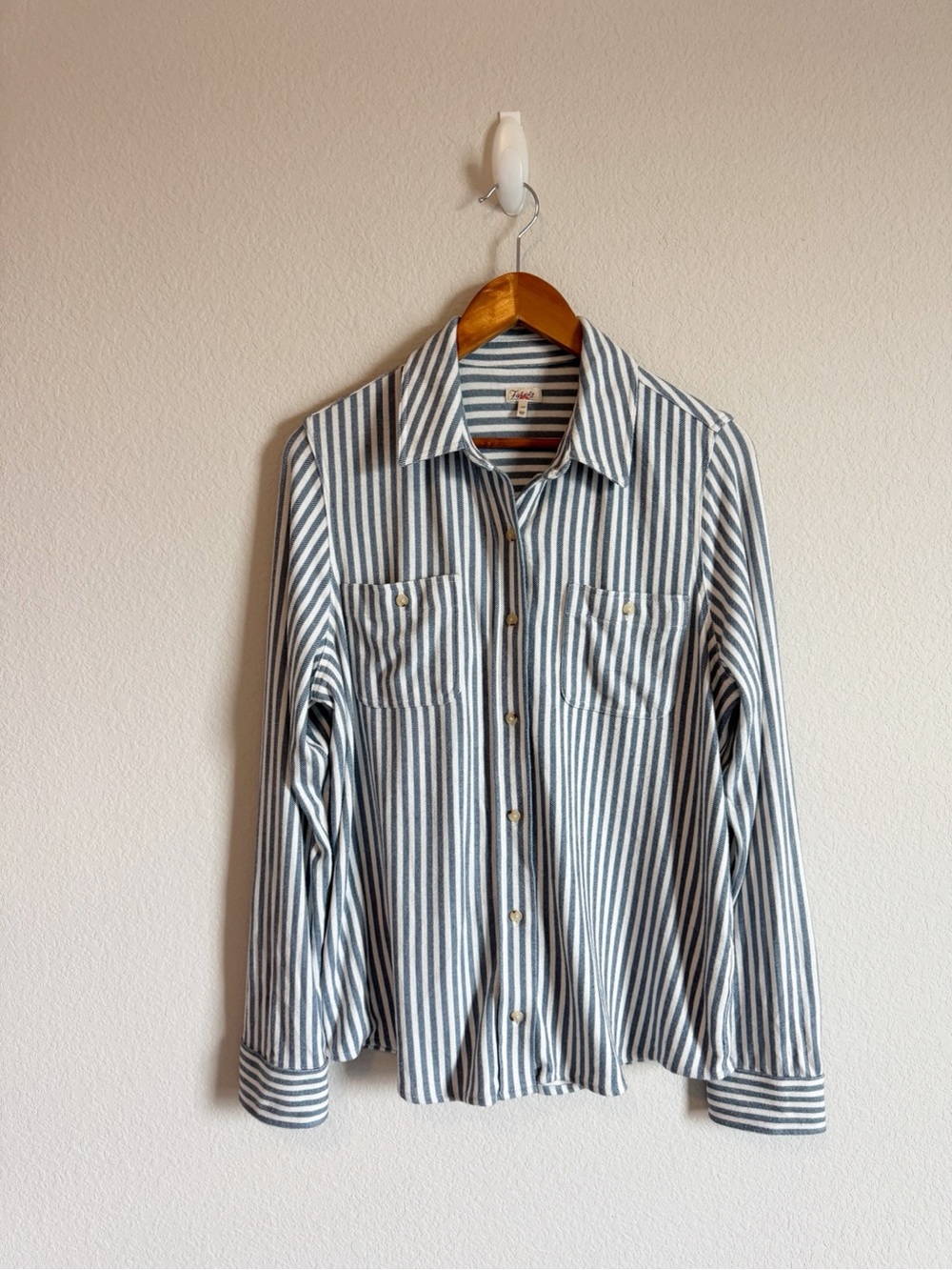 Faherty Women's Legend Sweater Shirt In Navy Blue Stripe Size Large